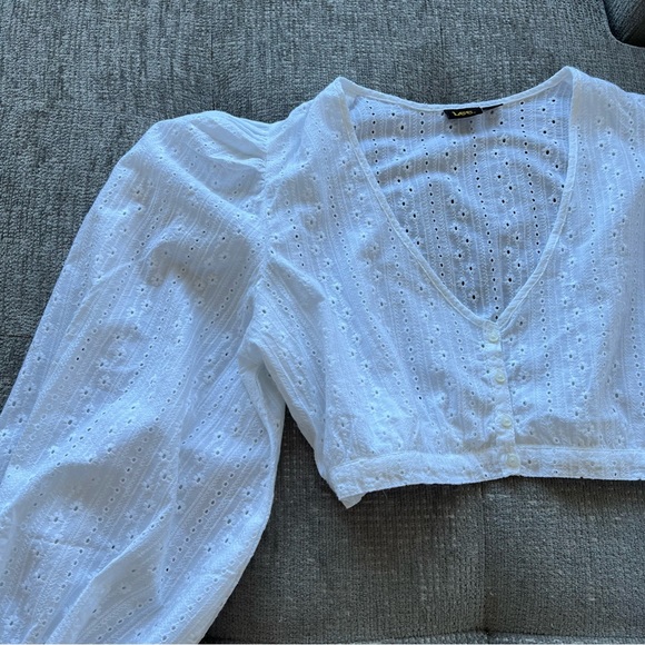 NWT Lee Crop Puff Sleeve Blouse in White - Picture 4 of 7